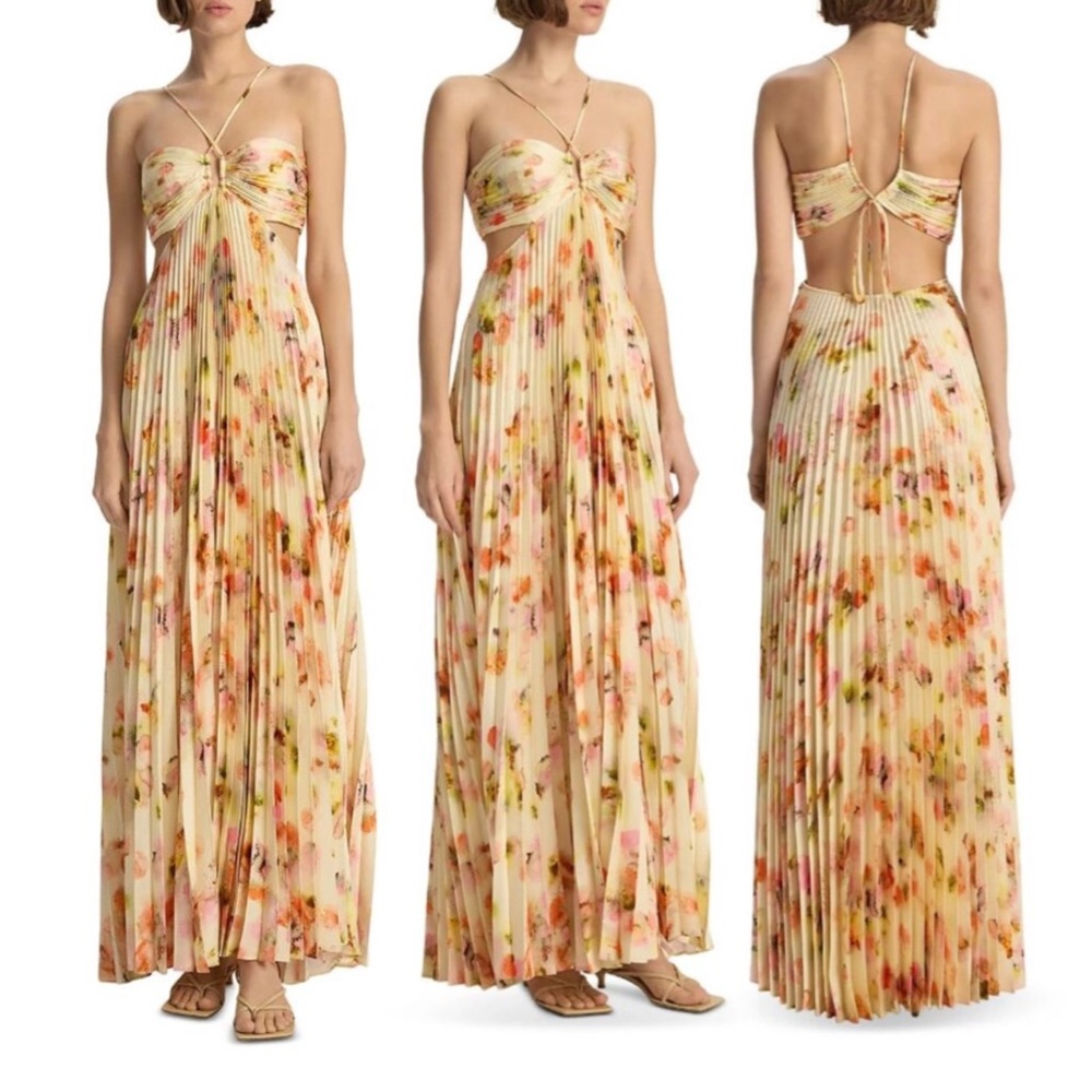A.L.C. Moira Satin Pleated Maxi Dress Floral Multi SZ 4 - Picture 1 of 4